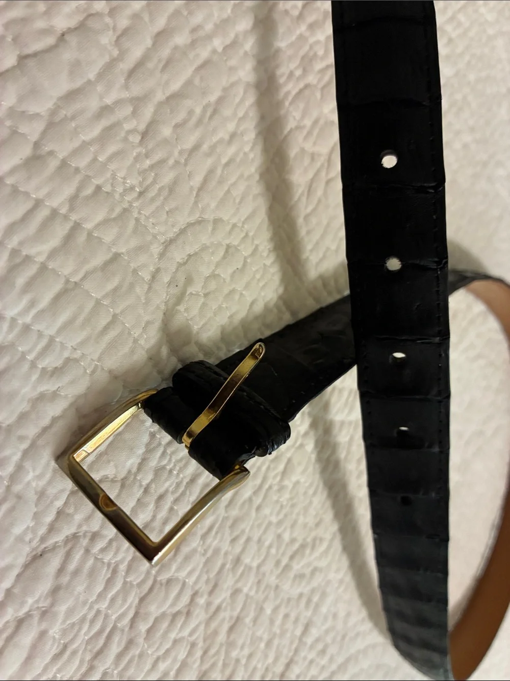 L’aiglon alligator Dress Belt with Gold Buckle, 34